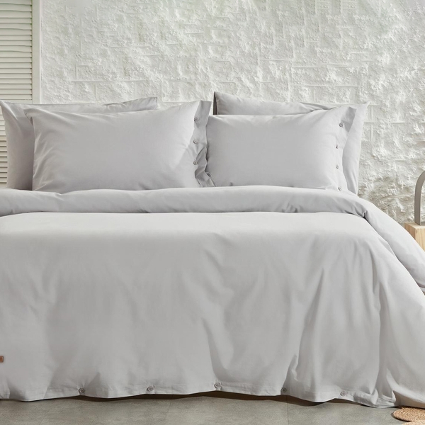 4 Pieces Plain Cotton Double Duvet Cover Set 200 x 220 cm - Grey