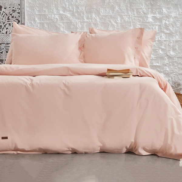4 Pieces Plain Cotton King Size Duvet Cover Set 240 x 220 cm - Powder