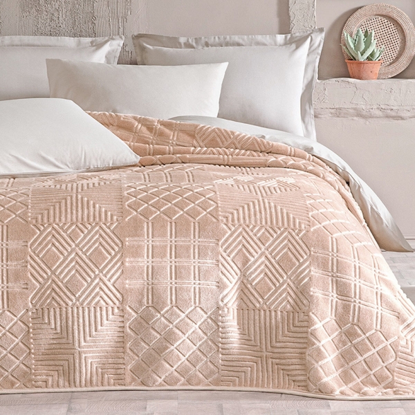 Aeva Emboss 200 x 220 cm Double Blanket - Sand Beige