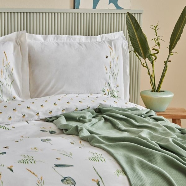 5 Pieces Herbal 200 x 220 cm Double Duvet Cover Set With Pique - White / Green