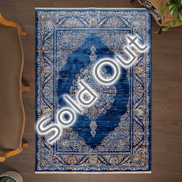 Rome Ottoman 80 x 160 cm Zymta Winter Carpet - Navy Blue / Light Beige / Orange / Yellow