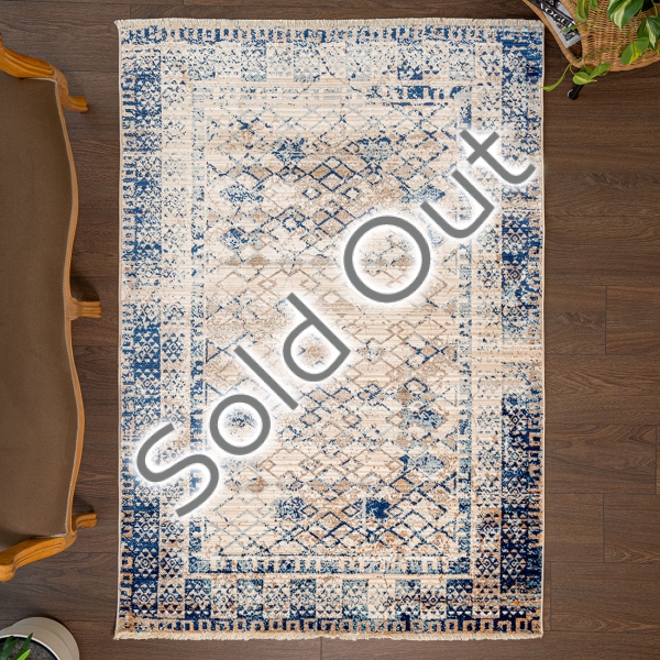 Rome Prisma 120 x 180 cm Zymta Winter Carpet - Beige / Navy Blue / Blue / Salmon