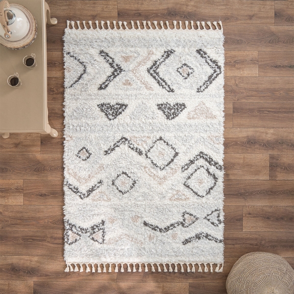 Bohemian Shiba 120 x 180 cm Zymta Winter Carpet - Off White / Dark Grey / Light Beige / Light Grey