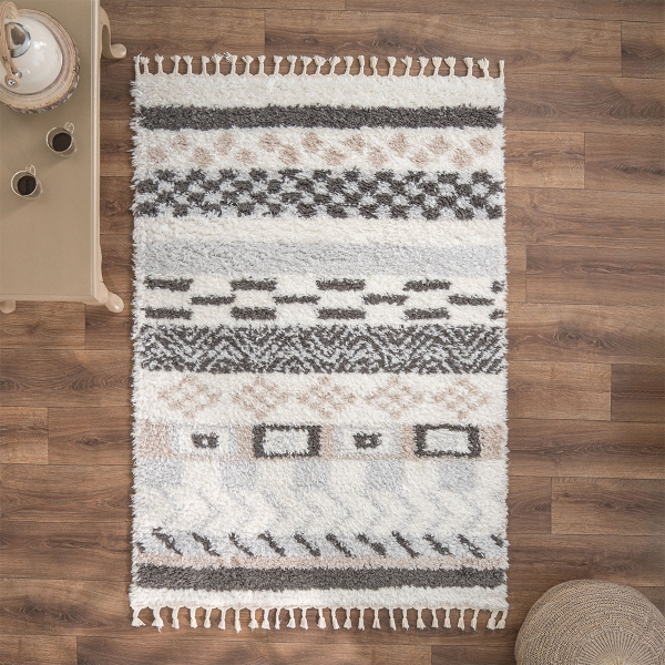 Bohemian Dolly 160 x 230 cm Zymta Winter Carpet - Off White / Dark Grey / Grey / Light Beige 