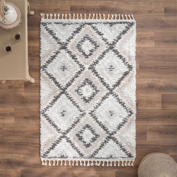Bohemian Lozzi 120 x 180 cm Zymta Winter Carpet - Dark Grey / Off White / Light Grey / Light Beige