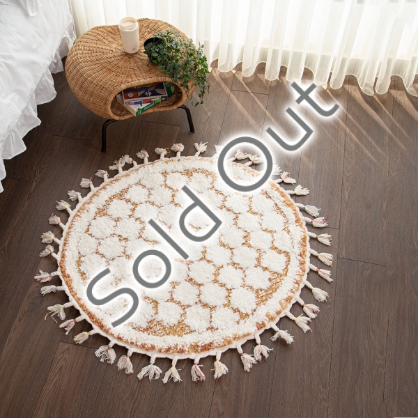 Barcelona Nelly 100 x 100 cm Round Zymta Winter Carpet - Cream / Yellow