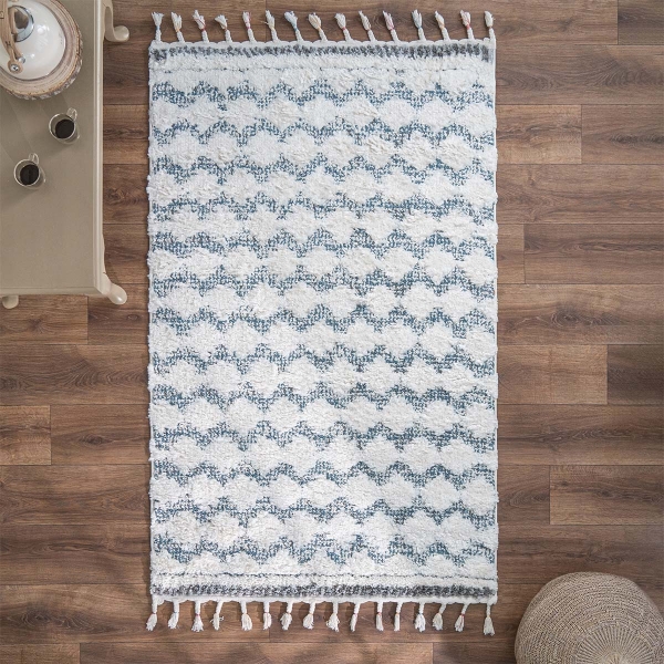 Barcelona Nelly 80 x 150 cm Zymta Winter Carpet - Cream / Petrol Blue