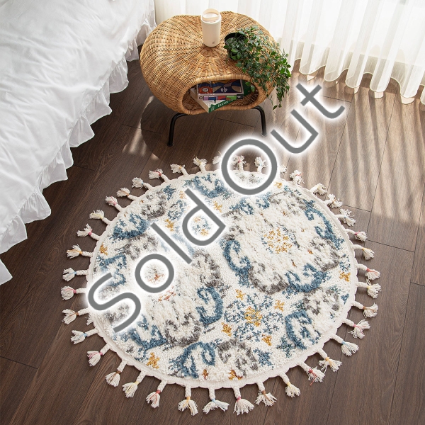 Barcelona Rosette 100 x 100 cm Round Zymta Winter Carpet - Blue / Cream