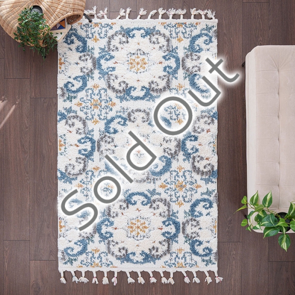 Barcelona Rosette 120 x 180 cm Zymta Winter Carpet - Blue / Cream