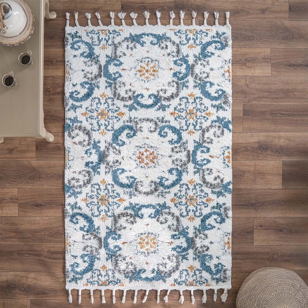 Barcelona Rosette 120 x 180 cm Zymta Winter Carpet - Blue / Cream