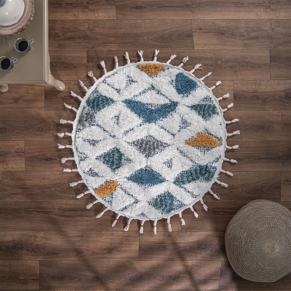 Barcelona Vector 100 x 100 cm Round Zymta Winter Carpet - Blue / Cream