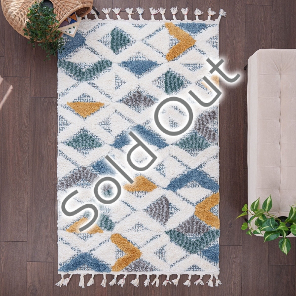 Barcelona Vector 120 x 180 cm Zymta Winter Carpet - Blue / Cream