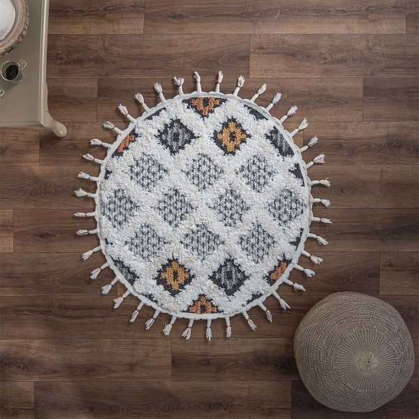 Barcelona Lozzo 100 x 100 cm Round Zymta Winter Carpet - Yellow / Cream
