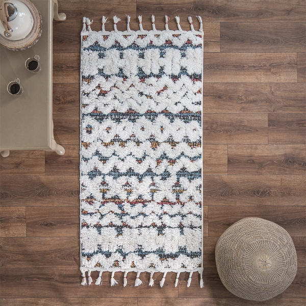Barcelona Zigzag 80 x 150 cm Zymta Winter Carpet - Cream / Blue
