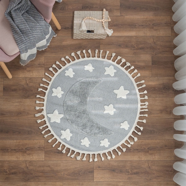 Katy Good Night 100 x 100 cm Round Zymta Winter Carpet - Cream / Grey