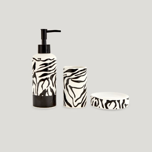 3 Pieces Wild Zebra Bathroom Set - Black