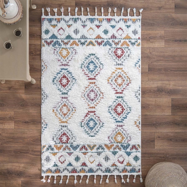 Barcelona Chain 120 x 180 cm Zymta Winter Carpet - Cream / Blue/ Red / Grey / Yellow