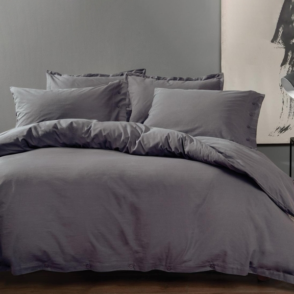 4 Pieces Plain Cotton Double Duvet Cover Set 200 x 220 cm - Anthracite