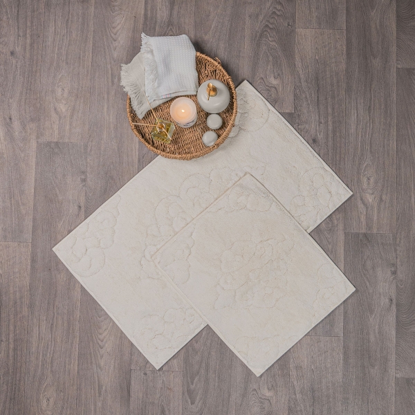 2 Pieces Jordan Elegant Bath Mat Set 50 x 80 - 50 x 40 cm - Cream