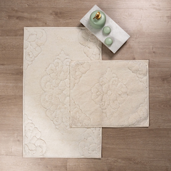 2 Pieces Jordan Elegant Bath Mat Set 50 x 80 - 50 x 40 cm - Cream