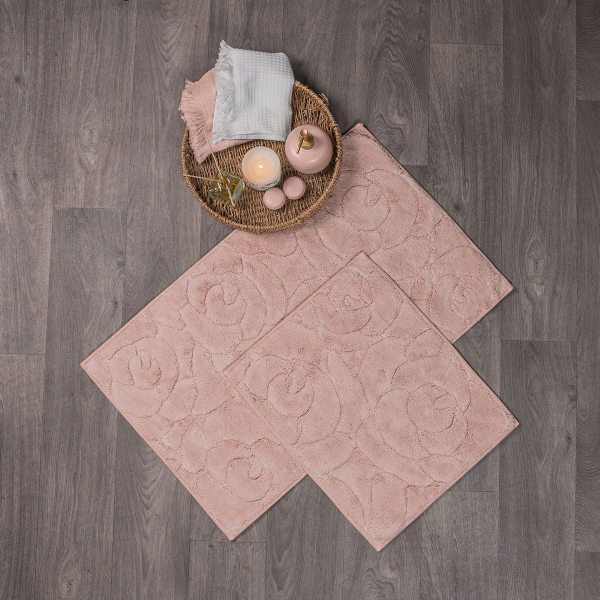 2 Pieces Gilly Flower Elegant Bath Mat Set 50 x 80 - 50 x 40 cm - Powder Pink