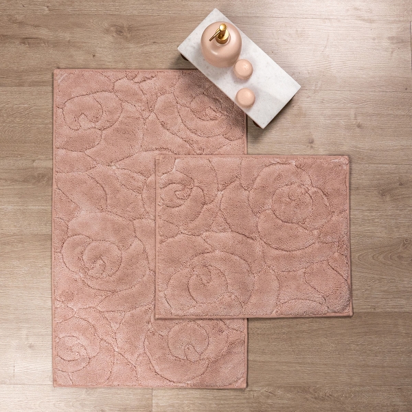 2 Pieces Gilly Flower Elegant Bath Mat Set 50 x 80 - 50 x 40 cm - Powder Pink