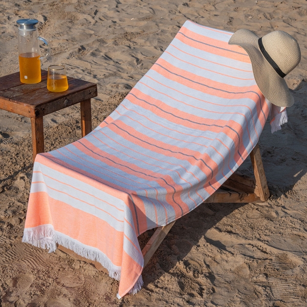 90 x 170 cm Lines Cotton Beach Towel - Orange