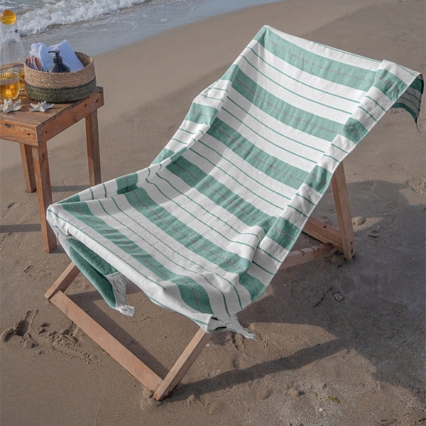 Lines 90 x 170 cm Beach Towel Cotton - Green