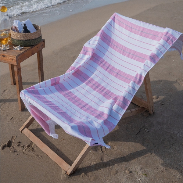 Lines 90 x 170 cm Beach Towel Cotton - Pink