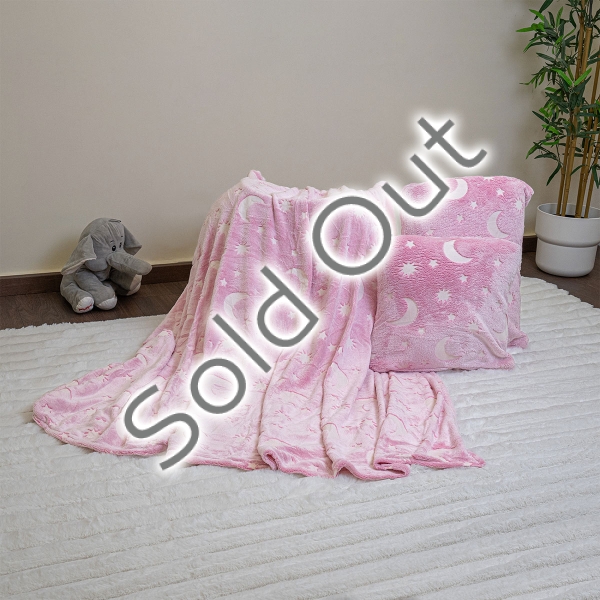 3 Pieces Glow-In-The-Dark Moon Blanket Set 150 x 200 cm - Pink