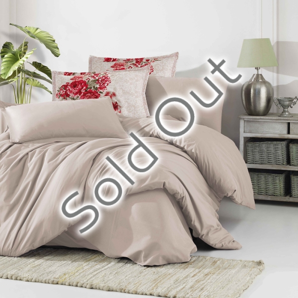 3 Pieces Acelya Cotton Single Duvet Cover Set 160 x 220 cm - Beige / Red