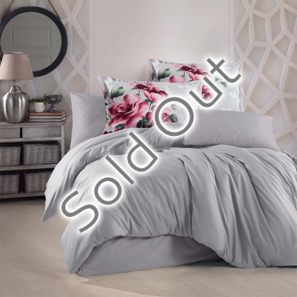 3 Pieces Story Cotton Single Duvet Cover Set 160 x 220 cm - Grey / Fuchsia / Green