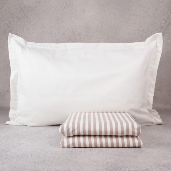 3 Pieces Longitude Cotton Single Duvet Cover Set 160 x 220 cm - Light Brown / Off White