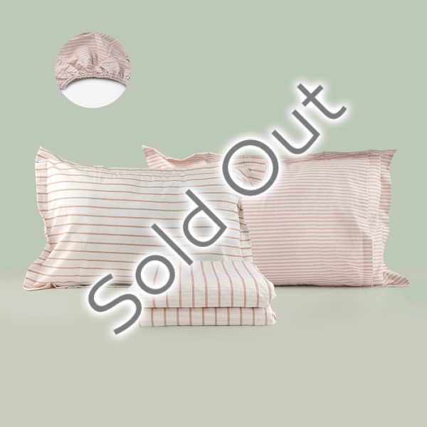 4 Pieces Longitude Cotton Double Duvet Cover Set 200 x 220 cm - Light Brown / Off White