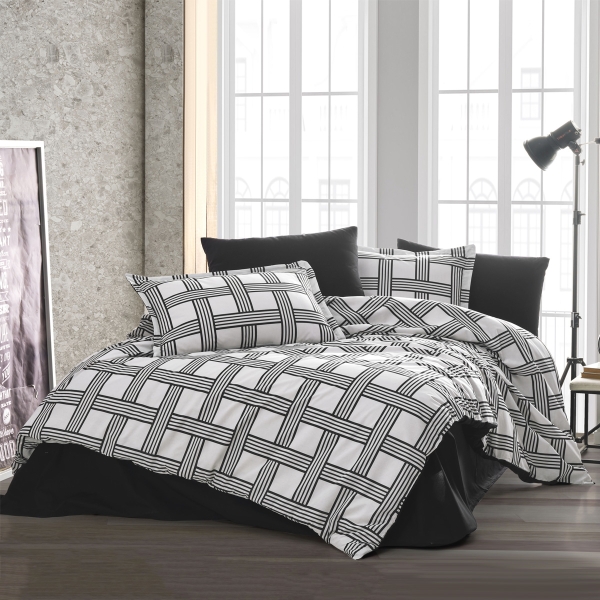 4 Pieces Magro Cotton King Size Duvet Cover Set 240 x 220 cm - Black / White / Grey