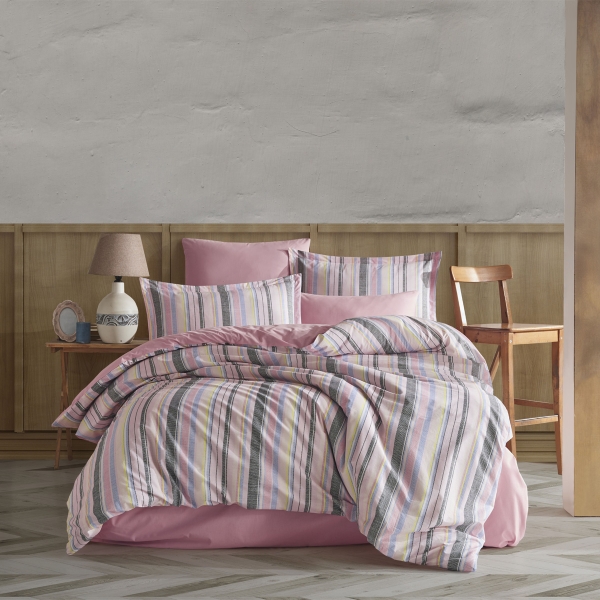 4 Pieces Arte Cotton Double Duvet Cover Set 200 x 220 cm - Pink / Yellow / Blue