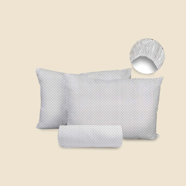 3 Pieces Dice Cotton Ranforce Double Fitted Sheet Set 180 x 200 + 30 cm - Off White / Light Grey