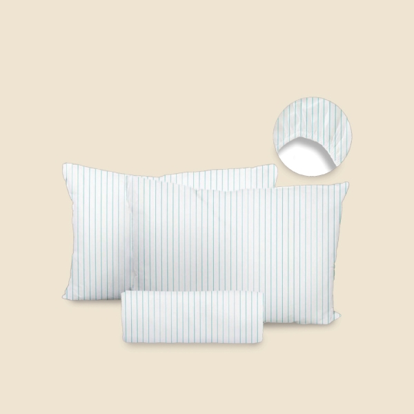 3 Pieces Stripe Cotton Ranforce Double Fitted Sheet Set 180 x 200 + 30 cm - Off White / Mint