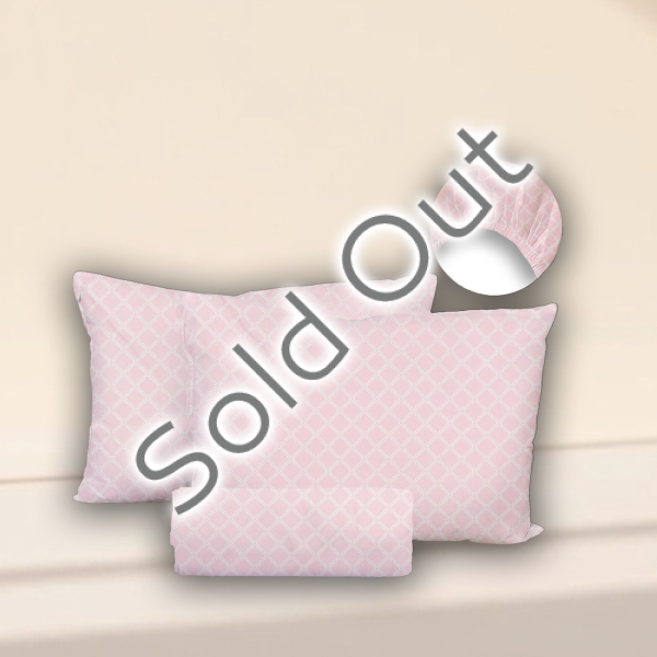 3 Pieces Spike Cotton Ranforce King Size Fitted Sheet Set 200 x 200 + 30 cm - White / Light Pink
