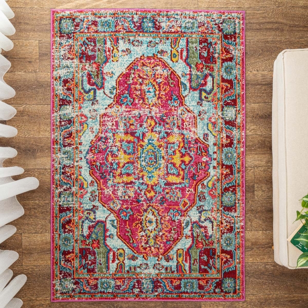 Art Vibrant kaleidoscope 200 x 300 cm Zymta Winter Carpet - Fuschia / Yellow / Blue / Green