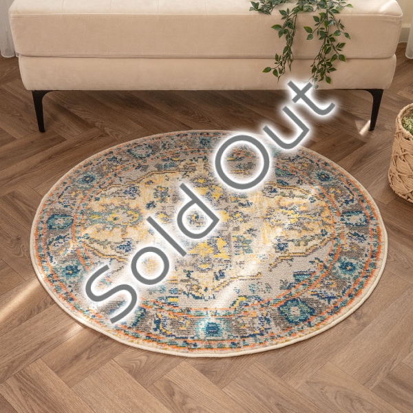 Art Vibrant kaleidoscope 100 x 100 cm Round Zymta Winter Carpet - Orange / Yellow / Blue / Beige