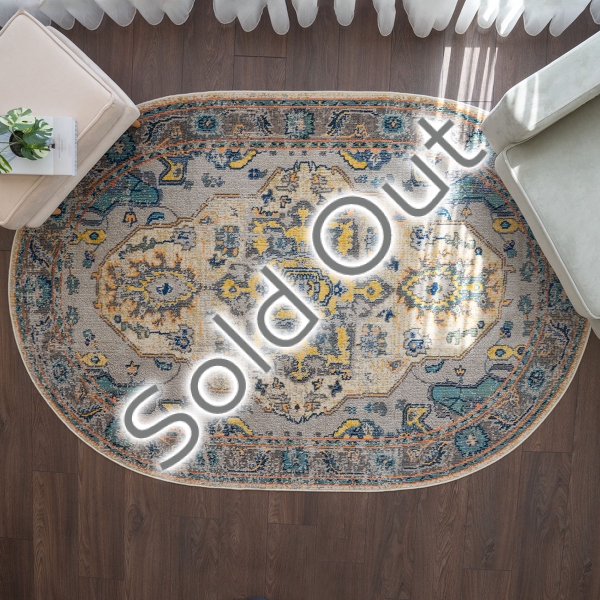 Art Vibrant kaleidoscope 160 x 230 cm Oval Zymta Winter Carpet - Orange / Yellow / Blue / Beige