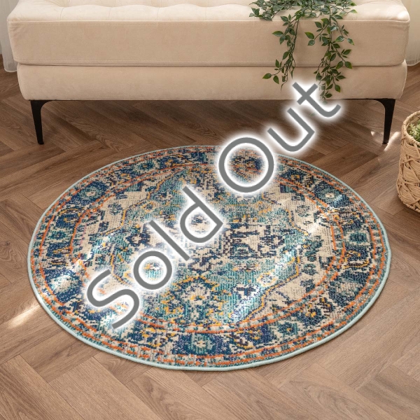 Art Vibrant kaleidoscope 100 x 100 cm Round Zymta Winter Carpet - Orange / Beige / Blue / Navy Blue