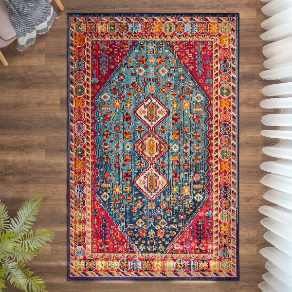 Art Geometric Garden 160 x 230 cm Zymta Winter Carpet - Orange / Fuchsia / Turquoise / Green