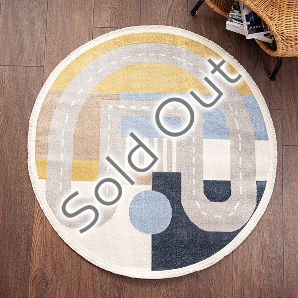 Craft Play Track 100 x 100 cm Round Zymta Winter Carpet - Blue / White / Light Grey / Mustard