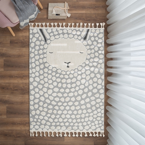Katy Woolly Whimsy 120 x 180 cm Zymta Winter Carpet - Cream / Grey