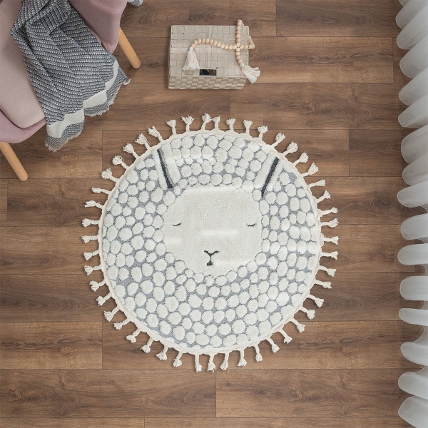 Katy Woolly Whimsy 100 x 100 cm Round Zymta Winter Carpet - Cream / Grey