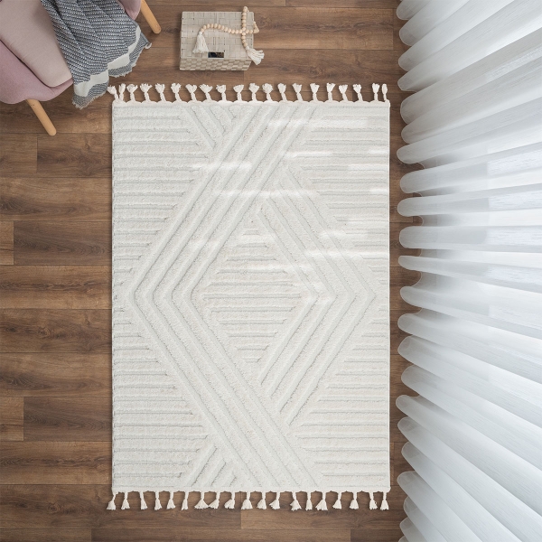 Katy Symmetry Weave 120 x 180 cm Zymta Winter Carpet - Ivory / Cream