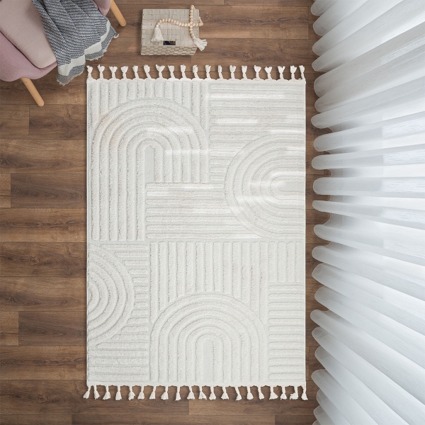 Katy Geometrix Weave 120 x 180 cm Zymta Winter Carpet - Beige / Cream