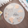 Cloud Round Trip 100 x 100 cm Round Zymta Winter Carpet - Bluish Grey / Salmon / Cream / Light Brown 